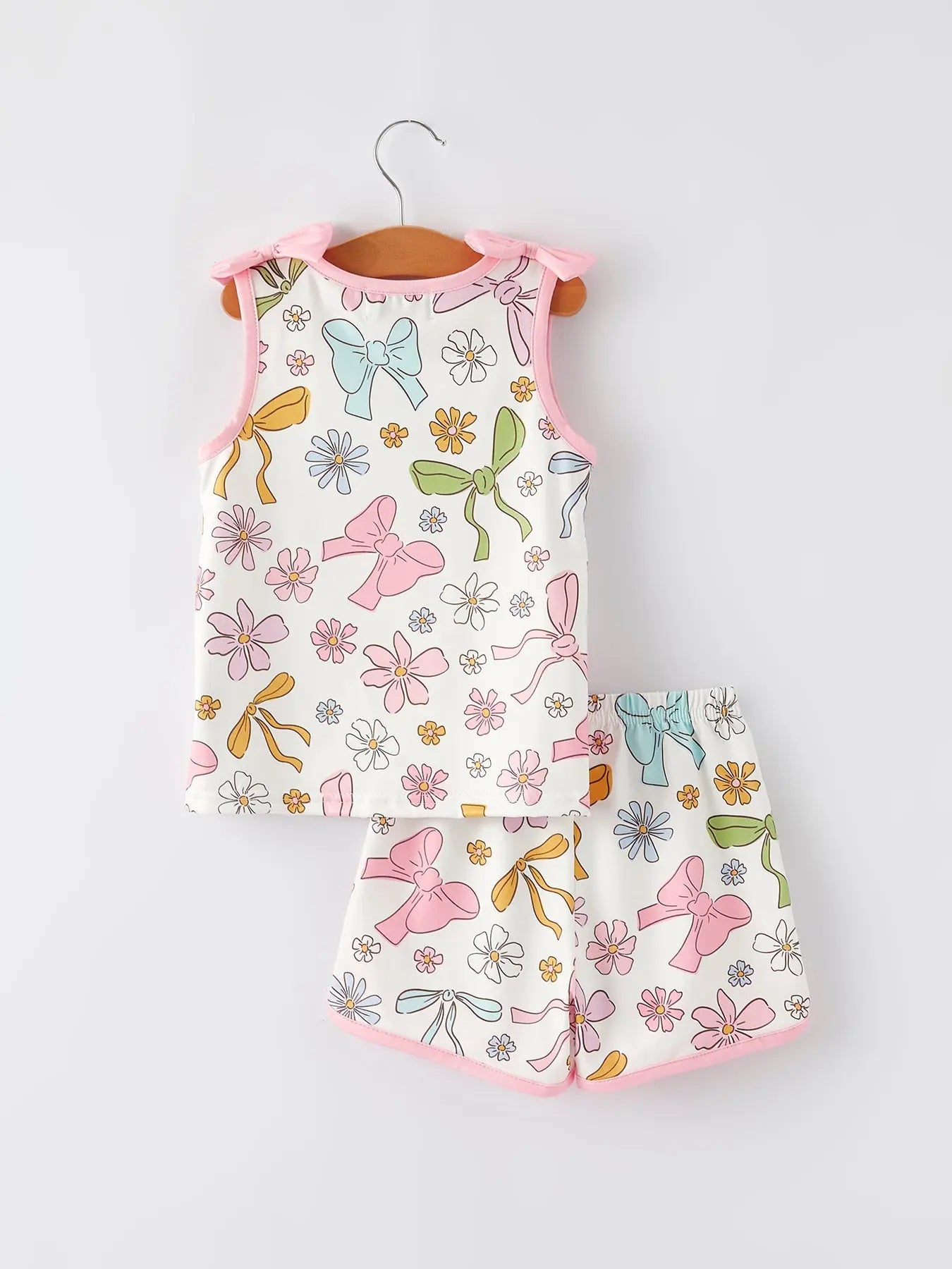 Girls Pink Bow Sleeveless Vest Top and Shorts Set Rylee Faith Designs