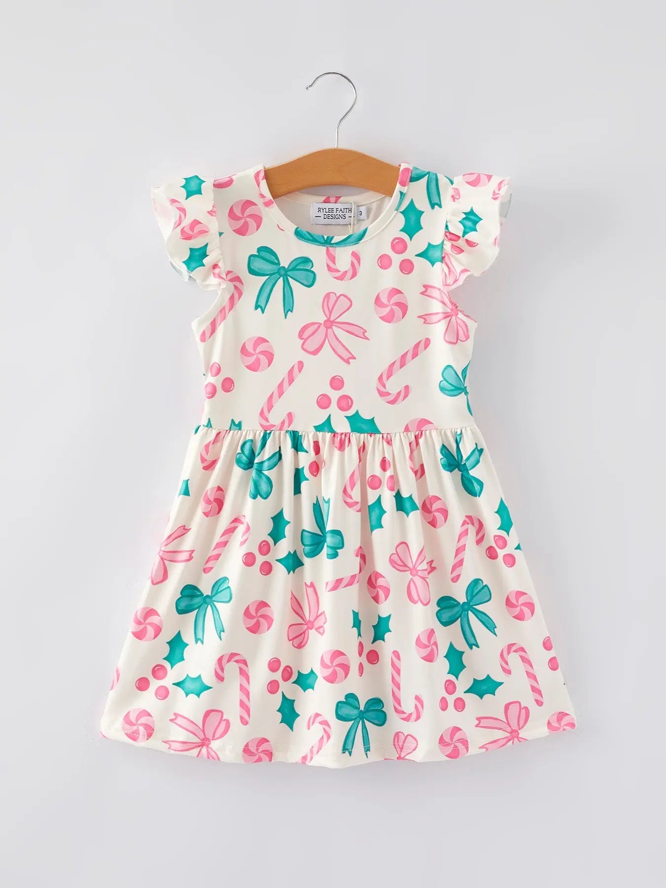 Rylee Faith Designs Girls Christmas Candy Bow Print Dress For Holiday Photos - Apparel & Accessories > Clothing > Dresses Dress