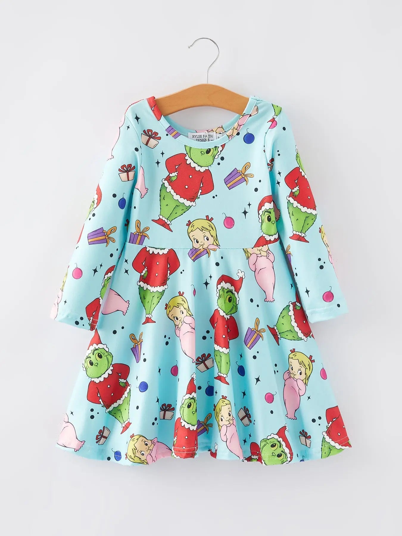 Rylee Faith Designs Christmas Cartoon Characters Print Girls Dress Festive - Apparel & Accessories > Clothing > Dresses Dress