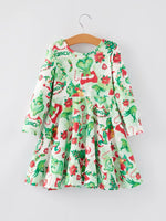 Rylee Faith Designs Christmas Cartoon Characters Print Girls Dress Holiday Dress - Apparel & Accessories > Clothing > Dresses Dress