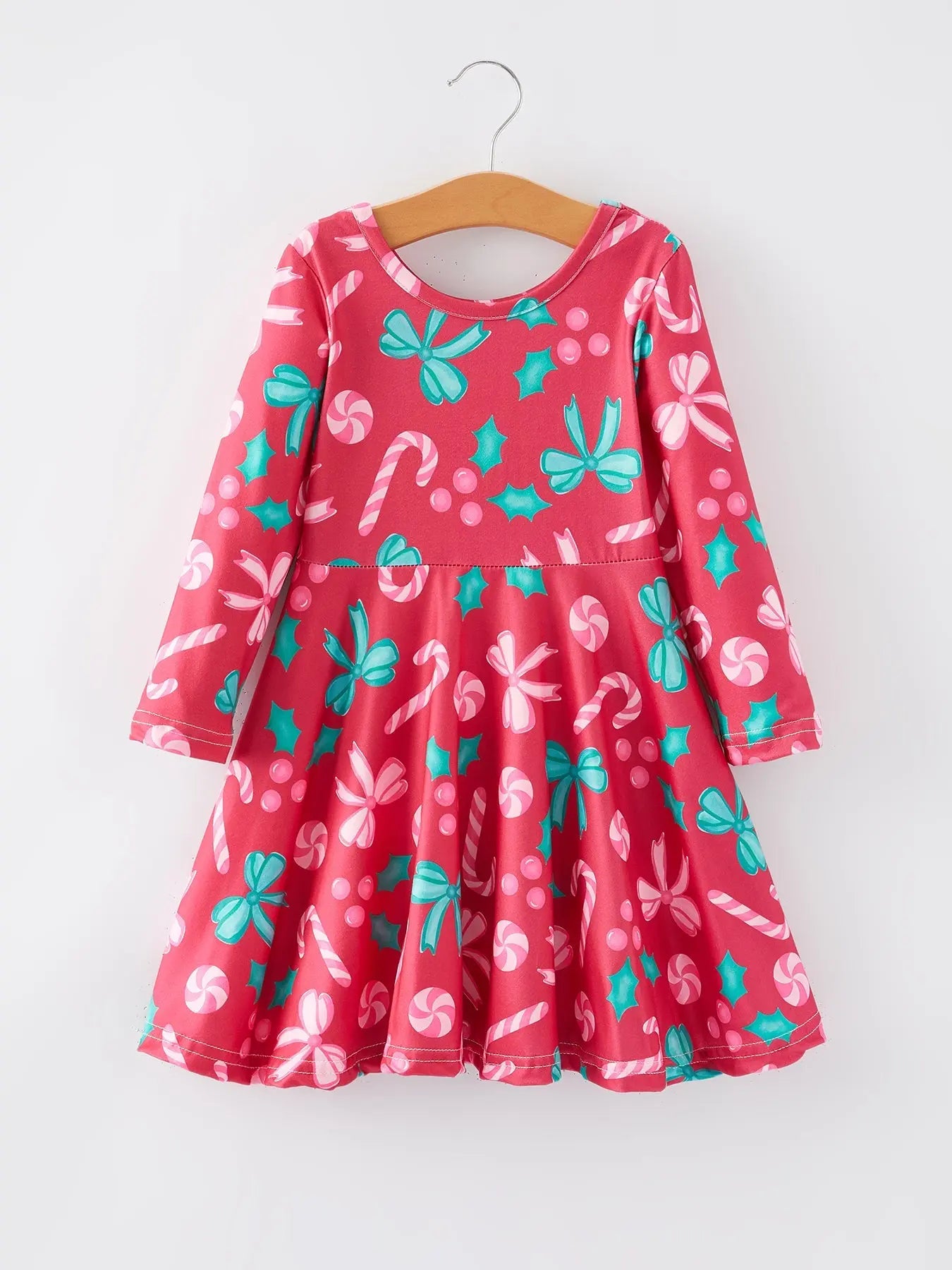 Rylee Faith Designs Christmas Candy Cane Bow Print Girls Dress Rylee Faith - Apparel & Accessories > Clothing > Dresses Dress