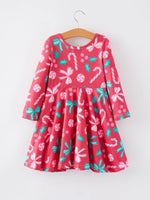 Rylee Faith Designs Christmas Candy Cane Bow Print Girls Dress Rylee Faith - Apparel & Accessories > Clothing > Dresses Dress
