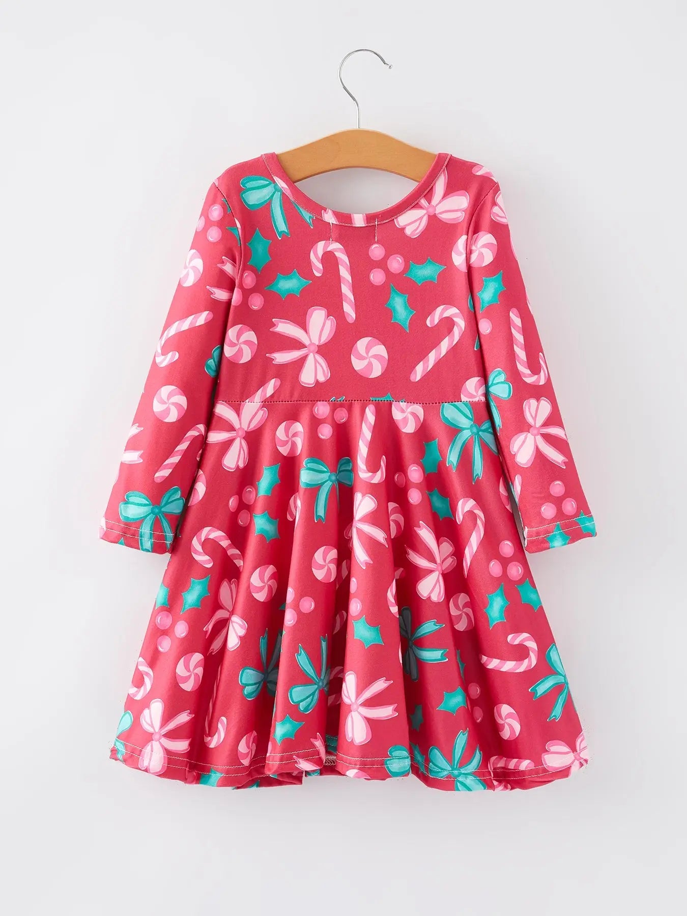 Rylee Faith Designs Christmas Candy Cane Bow Print Girls Dress Rylee Faith - Apparel & Accessories > Clothing > Dresses Dress