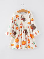 Rylee Faith Designs Quality Cotton Thanksgiving Turkey Print Dress for Girls Celebrations - Apparel & Accessories > Clothing > Dresses Dress