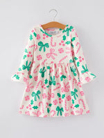 Rylee Faith Designs Christmas Candy Bow Print Girls Dress Festive Holiday Party - Apparel & Accessories > Clothing > Dresses Dress