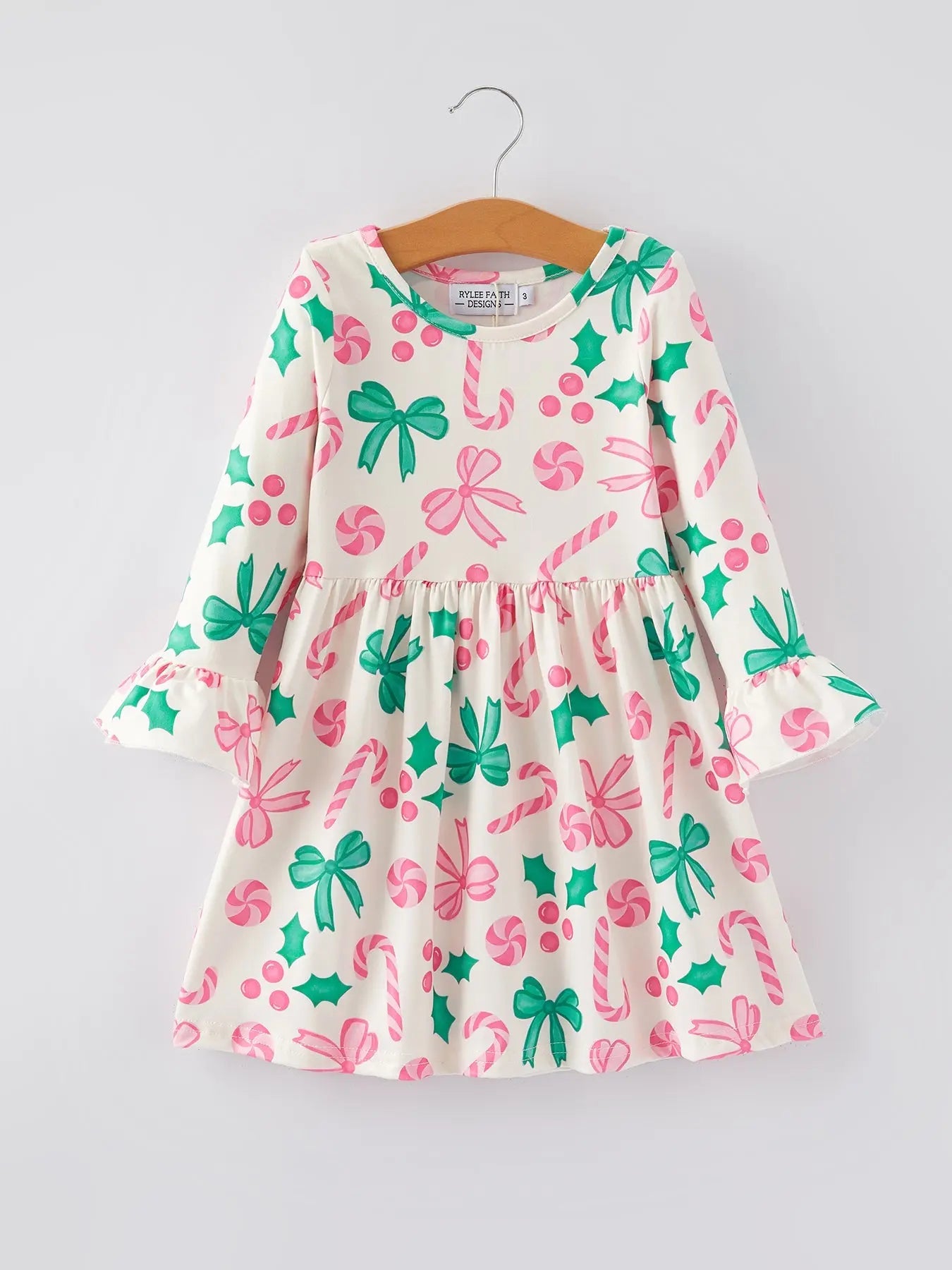 Rylee Faith Designs Christmas Candy Bow Print Girls Dress Festive Holiday Party - Apparel & Accessories > Clothing > Dresses Dress