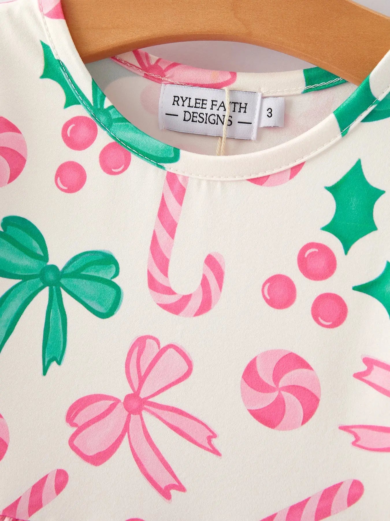 Rylee Faith Designs Christmas Candy Bow Print Girls Dress Festive Holiday Party - Apparel & Accessories > Clothing > Dresses Dress