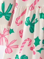 Rylee Faith Designs Christmas Candy Bow Print Girls Dress Festive Holiday Party - Apparel & Accessories > Clothing > Dresses Dress