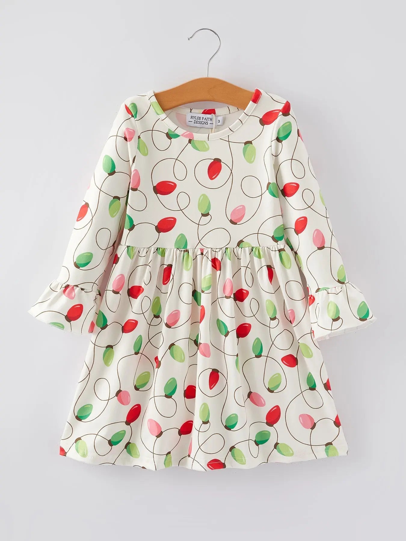 Rylee Faith Designs Christmas Lights Print Girls Dress Holiday Celebration - Apparel & Accessories > Clothing > Baby & Toddler Clothing > Baby & Toddler Dresses Dress