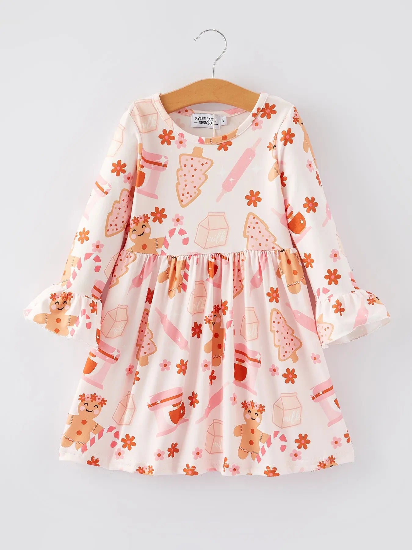Rylee Faith Designs Christmas Gingerbread Print Girls Dress For Holiday Cheer - Apparel & Accessories > Clothing > Dresses Dress