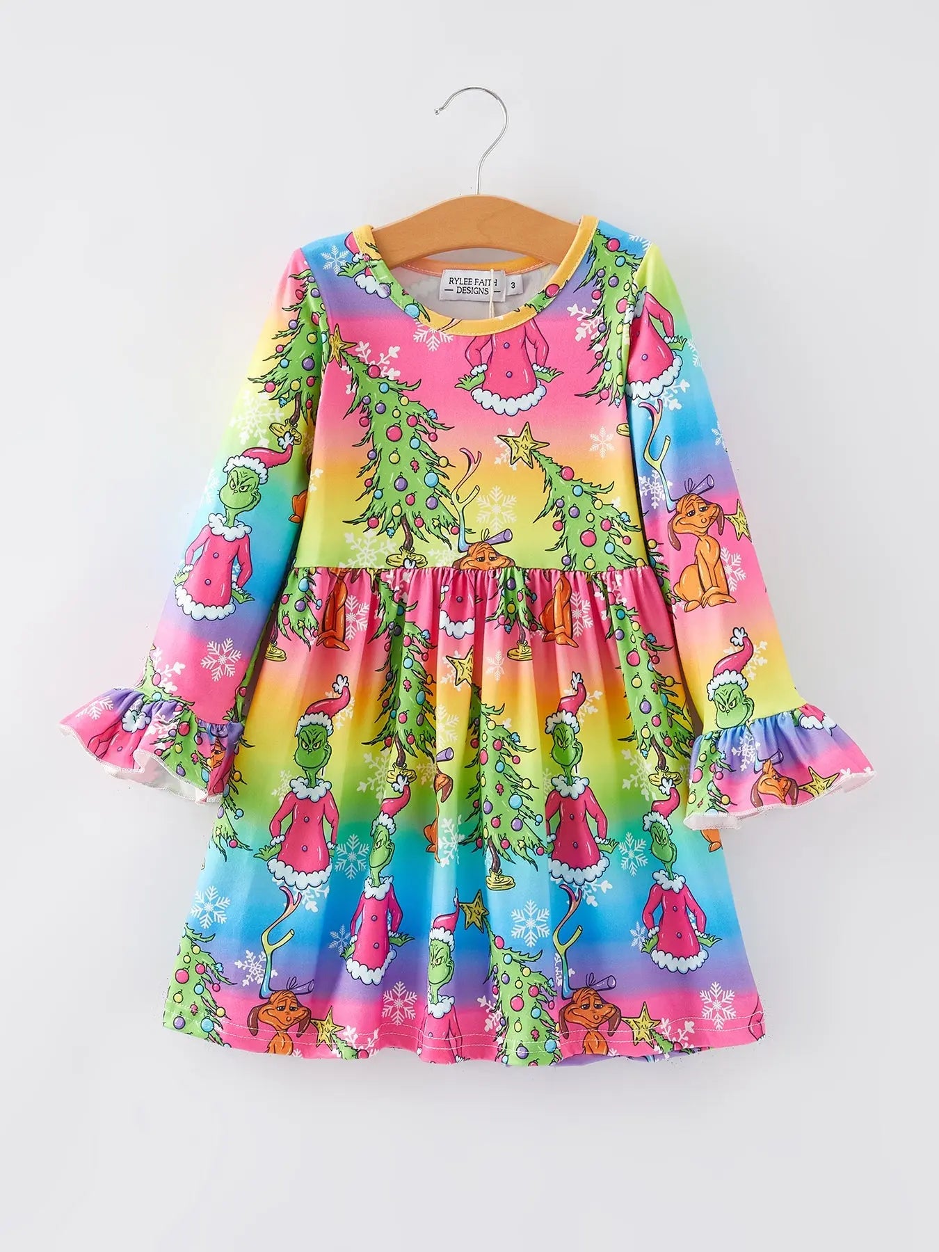 Rylee Faith Designs Christmas Cartoon Rainbow Characters Dress For Girls - Apparel & Accessories > Clothing > Dresses Dress