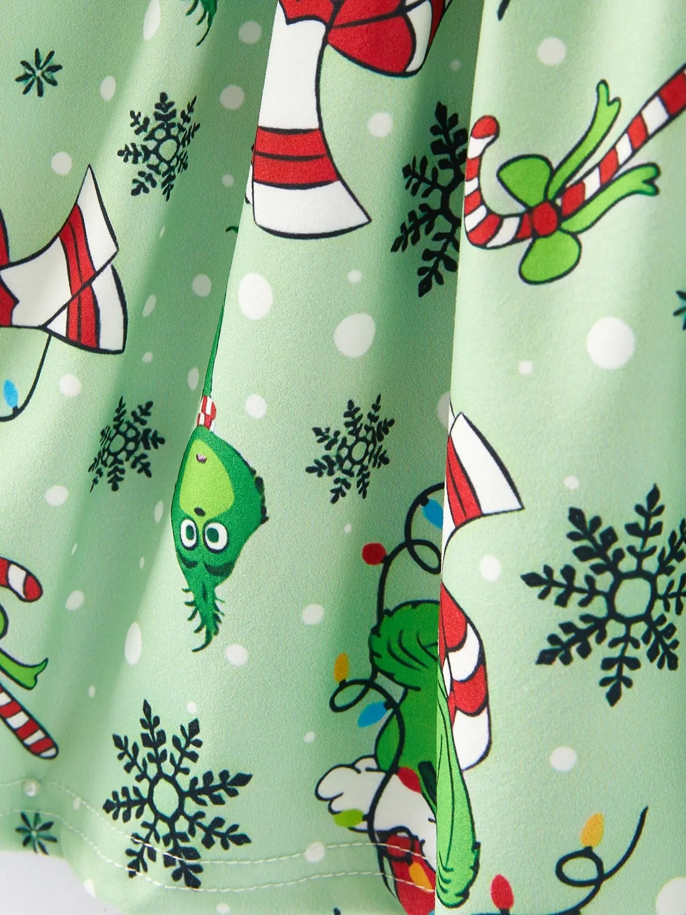 Rylee Faith Designs Christmas Cartoon Characters Print Green Girls Dress - Apparel & Accessories > Clothing > Dresses Dress