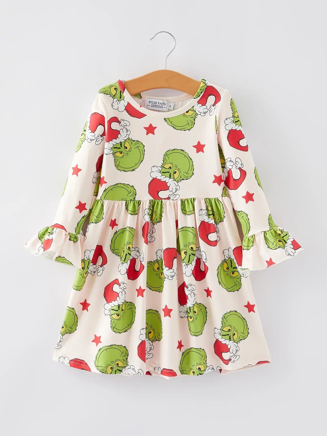Rylee Faith Designs Christmas Cartoon Characters Stars Print Girls Dress - Apparel & Accessories > Clothing > Dresses Dress