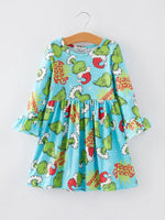 Rylee Faith Designs Christmas Cartoon Characters Print Girls Dress Outfit - Apparel & Accessories > Clothing > Baby & Toddler Clothing > Baby & Toddler Dresses Dress