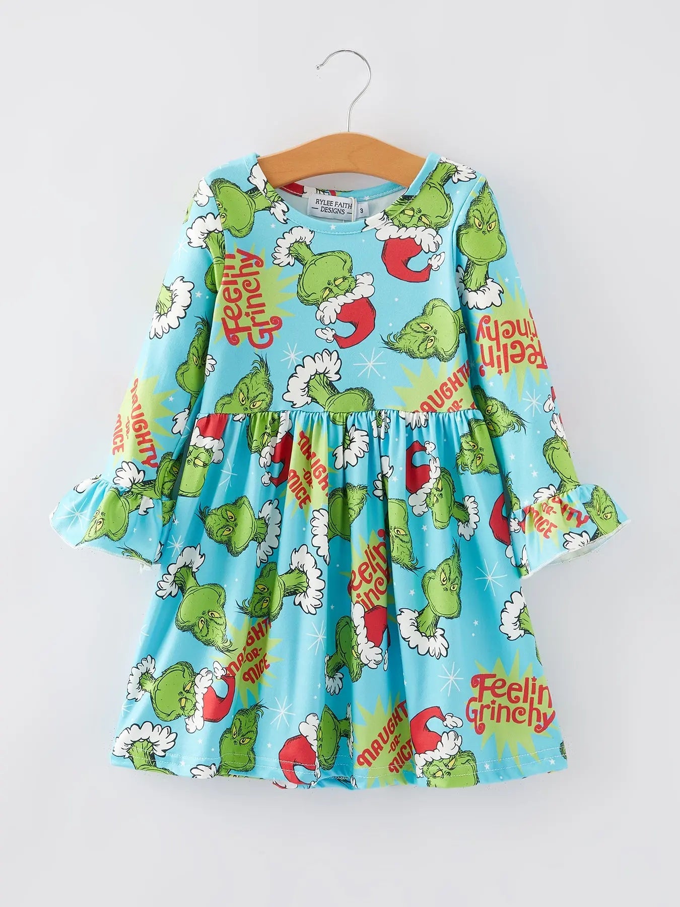 Rylee Faith Designs Christmas Cartoon Characters Print Girls Dress Outfit - Apparel & Accessories > Clothing > Baby & Toddler Clothing > Baby & Toddler Dresses Dress