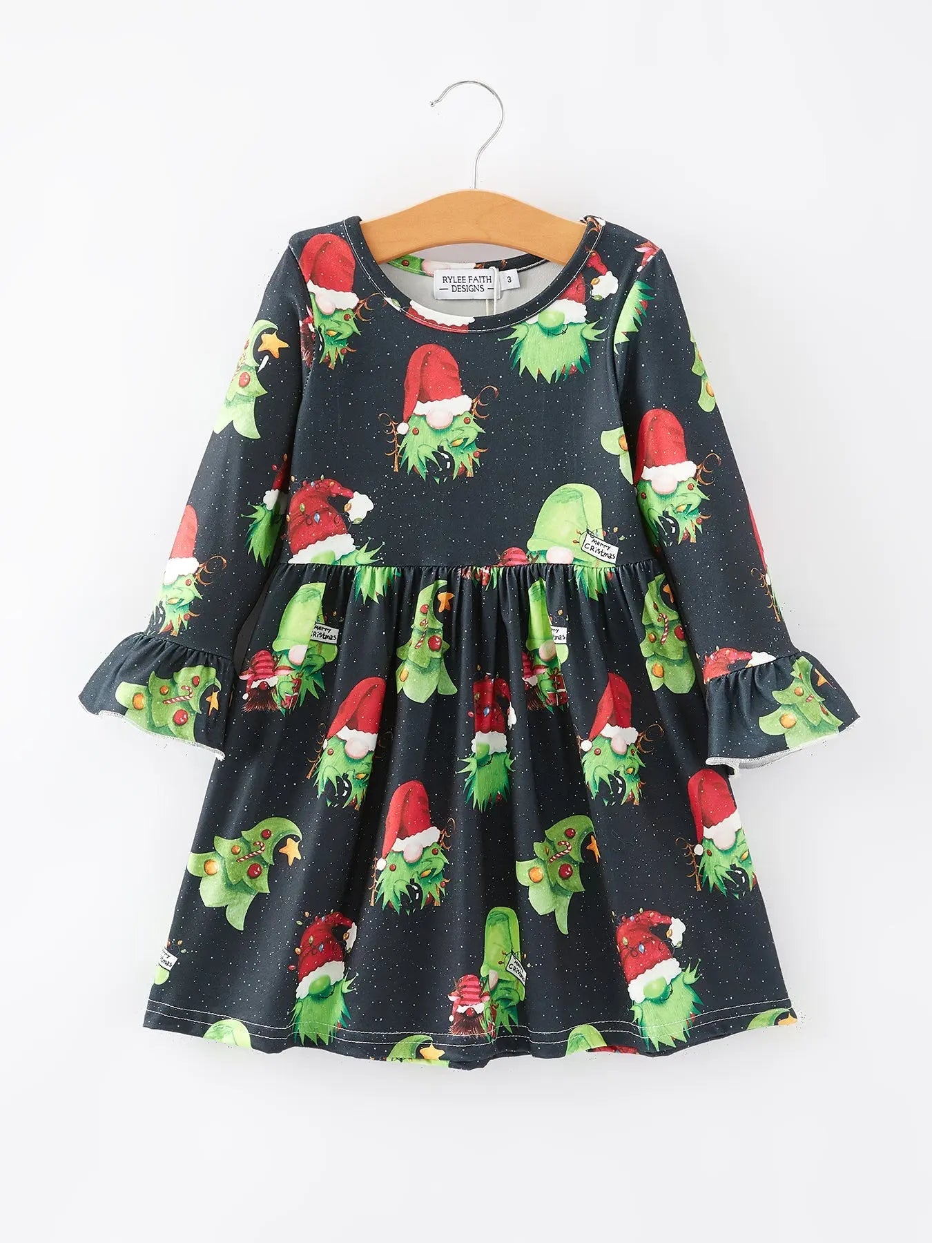 Rylee Faith Designs Christmas Cartoon Characters Print Black Girls Dress - Apparel & Accessories > Clothing > Dresses Dress