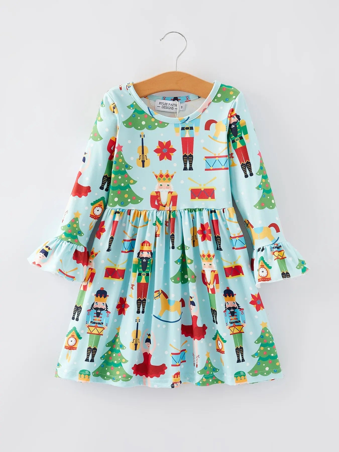 Rylee Faith Designs Christmas Nutcracker Print Girls Dress for Holiday Cheer - Apparel & Accessories > Clothing > Dresses Dress
