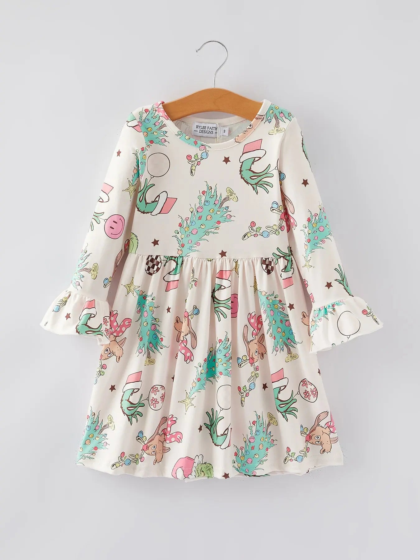 Rylee Faith Designs Christmas Cartoon Characters Print Dress for Girls - Apparel & Accessories > Clothing > Dresses Dress