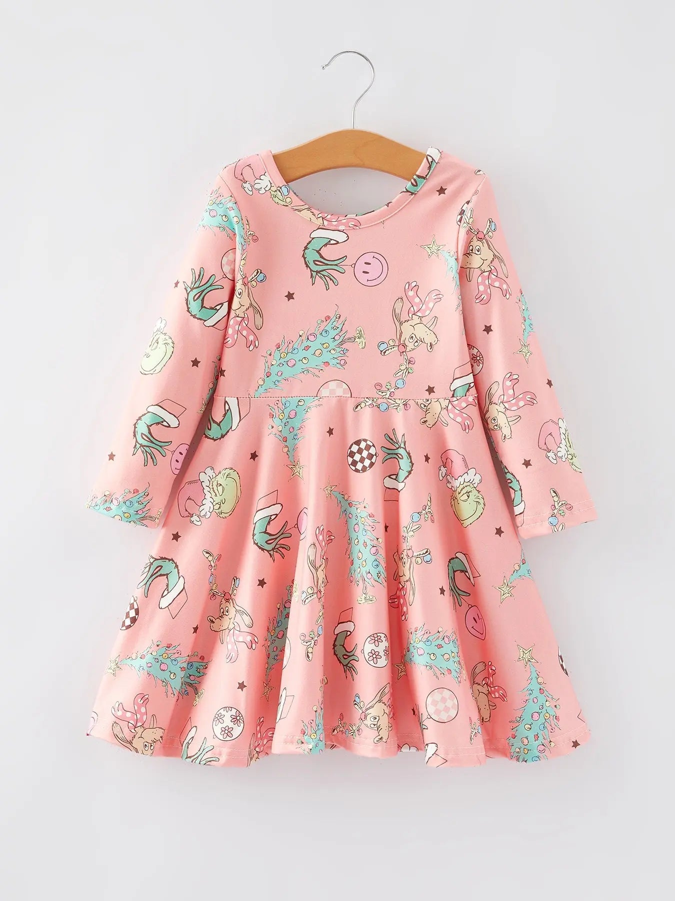 Rylee Faith Designs Christmas Cartoon Characters Tree Print Girls Dress - Apparel & Accessories > Clothing > Dresses Dress