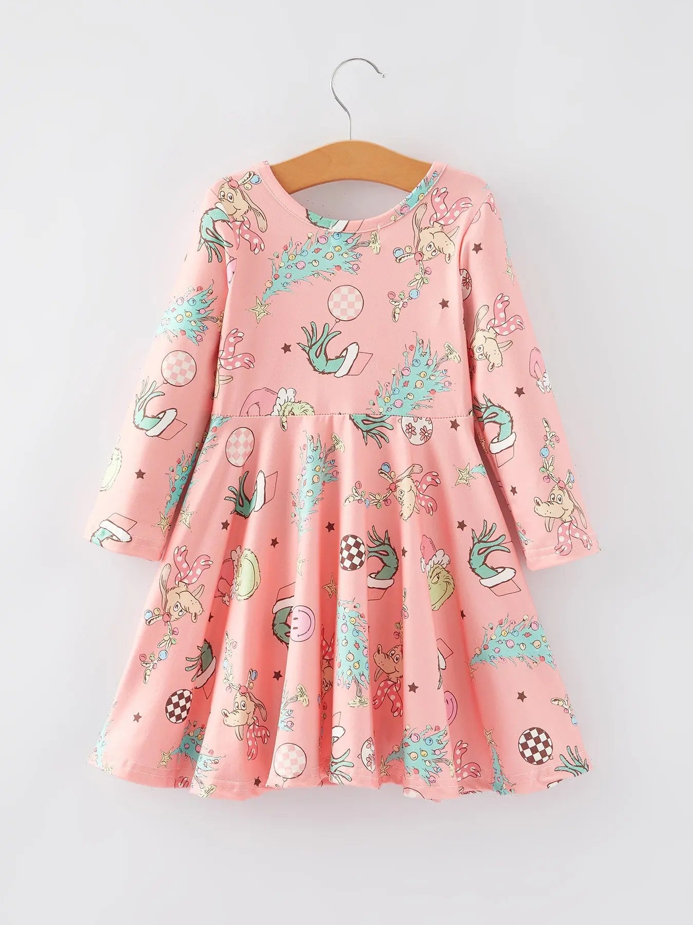 Rylee Faith Designs Christmas Cartoon Characters Tree Print Girls Dress - Apparel & Accessories > Clothing > Dresses Dress