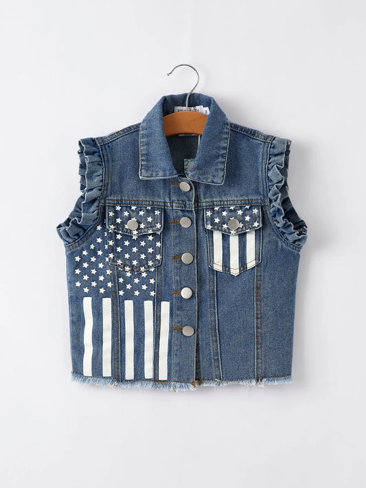 4th Of July Stars Stripes Denim Vest For Girls Rylee Faith Designs