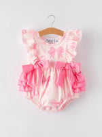 Rylee Faith Designs Girls Pink Bow Print Summer Romper - Apparel & Accessories > Clothing > Baby & Toddler Clothing > Baby & Toddler Outfits Romper