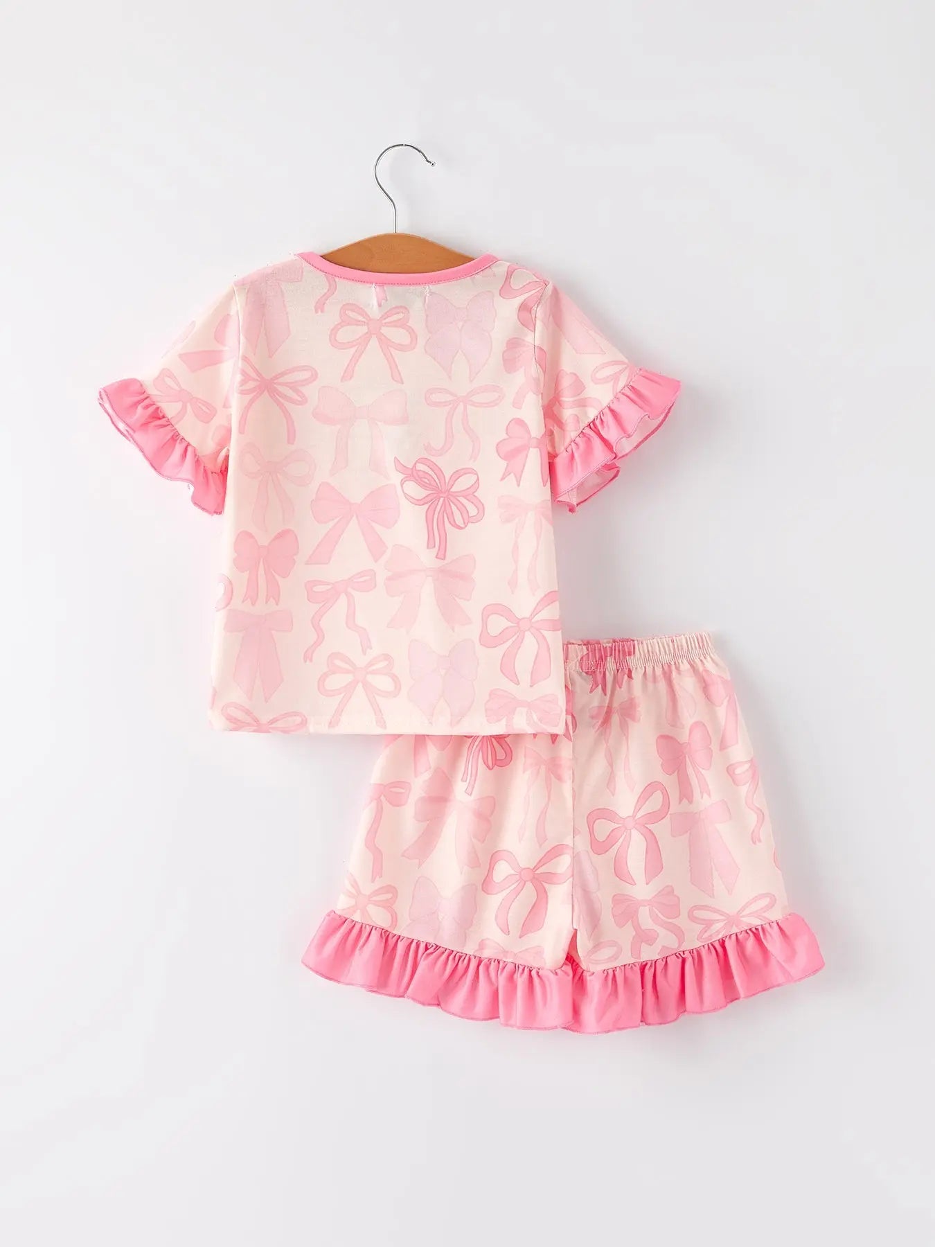 Girls Pink Bow Print Pajamas Set for Comfortable Bedtime Sleepwear Rylee Faith Designs