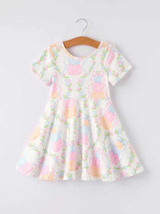 Quality Cotton Halloween Pumpkin Bow Print Dress for Girls Rylee Faith Designs