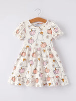 Rylee Faith Designs Adorable Halloween Pumpkin Ghost Print Dress for Cute Girls - Apparel & Accessories > Clothing > Dresses Dress