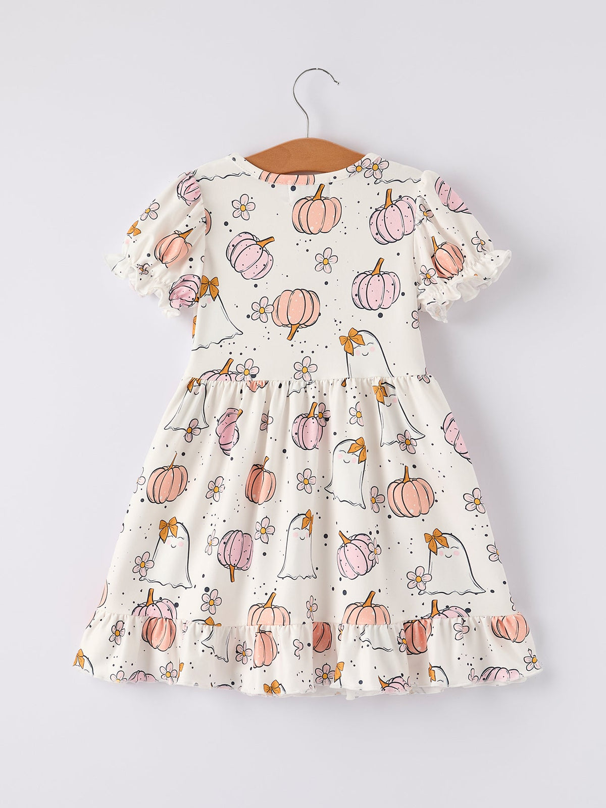 Halloween Pumpkin Ghost Print Cute Girls Dress by Rylee Faith Designs