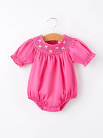 Rylee Faith Designs Girls Bow Smocking Embroidery Hot Pink Romper - Apparel & Accessories > Clothing > One-Pieces Romper