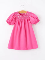 Rylee Faith Designs Girls Bow Smocking Embroidery Hot Pink Dress - Apparel & Accessories > Clothing > Dresses Dress