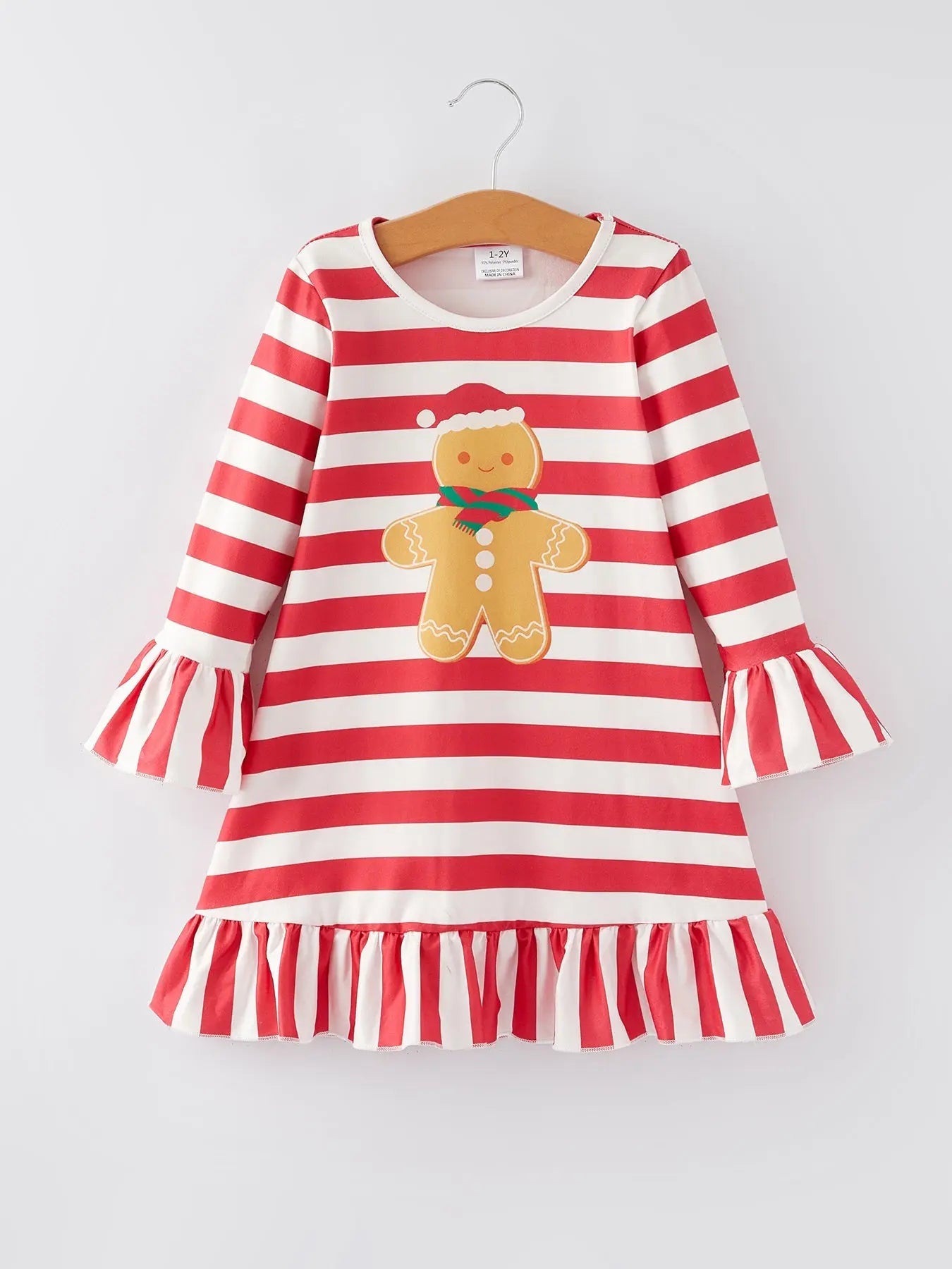 Rylee Faith Designs Girls Christmas Gingerbread Man Dress Red White Stripes - Apparel & Accessories > Clothing > Dresses Dress