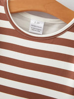 Rylee Faith Designs Chic Fall Girls 2-Piece Stripe Print Brown Dress Set for Trendy Kids - Apparel & Accessories > Clothing > Baby & Toddler Clothing > Baby & Toddler Dresses Dress