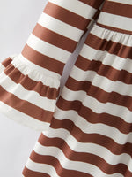 Rylee Faith Designs Chic Fall Girls 2-Piece Stripe Print Brown Dress Set for Trendy Kids - Apparel & Accessories > Clothing > Baby & Toddler Clothing > Baby & Toddler Dresses Dress