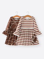 Rylee Faith Designs Chic Fall Girls 2-Piece Stripe Print Brown Dress Set for Trendy Kids - Apparel & Accessories > Clothing > Baby & Toddler Clothing > Baby & Toddler Dresses Dress