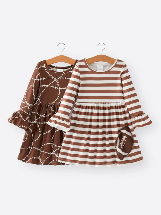 Chic Fall Girls 2-Piece Stripe Print Brown Dress Set for Trendy Kids Rylee Faith Designs