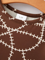 Rylee Faith Designs Chic Fall Girls 2-Piece Stripe Print Brown Dress Set for Trendy Kids - Apparel & Accessories > Clothing > Baby & Toddler Clothing > Baby & Toddler Dresses Dress