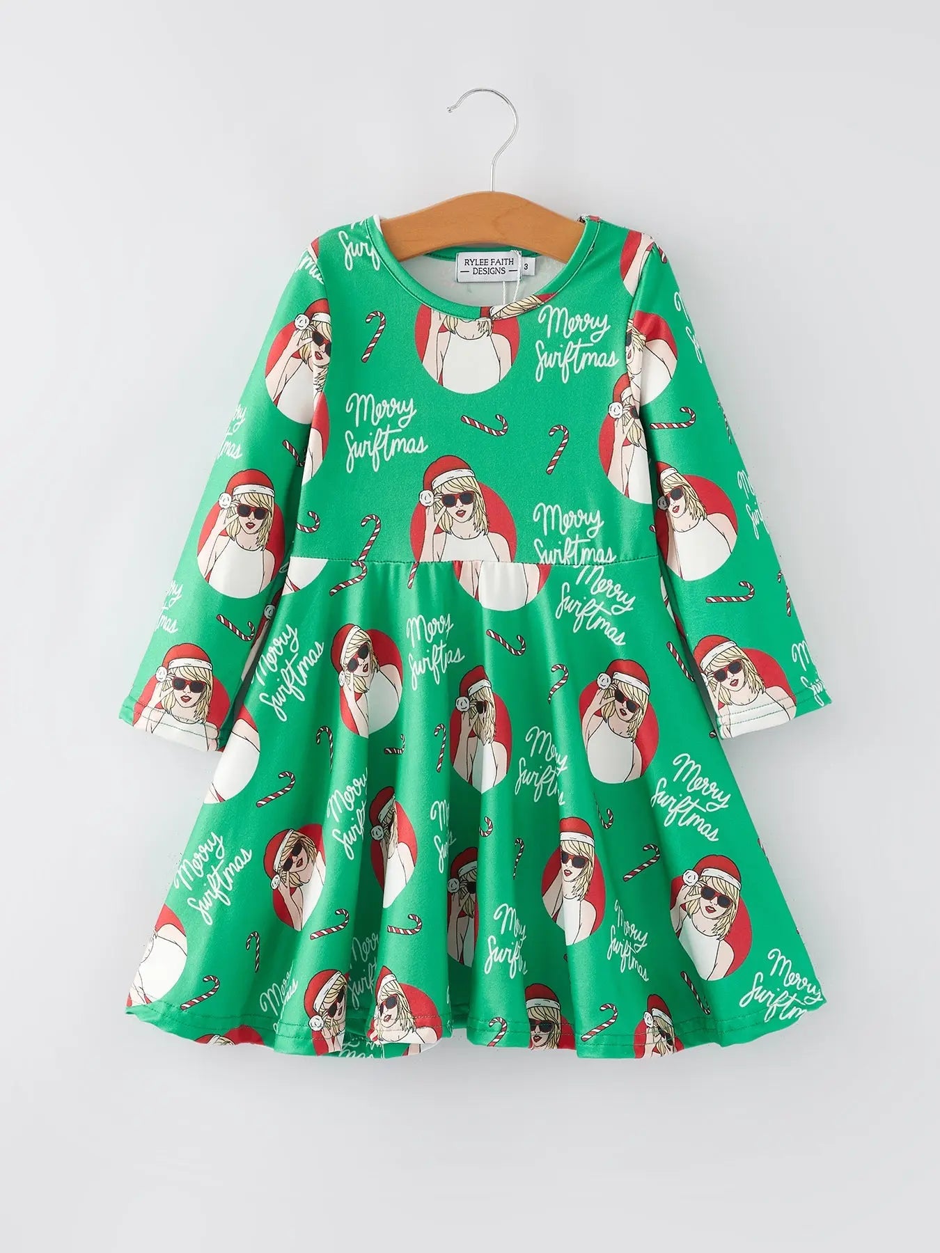 Rylee Faith Designs Green Christmas Print Milk Silk Party Dress For Girls - Apparel & Accessories > Clothing > Dresses Dress