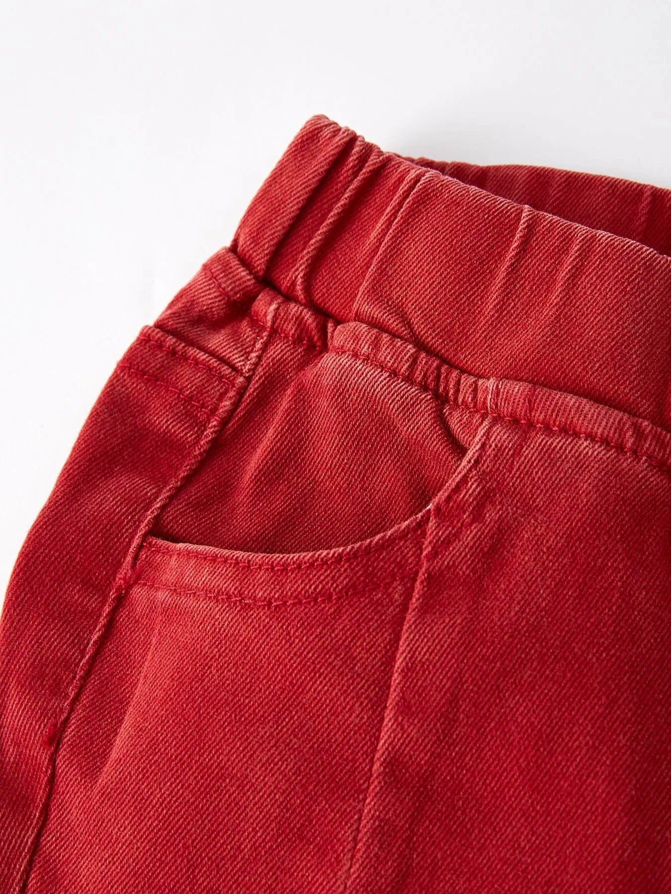 Girls Red Bow Flared Elastic Denim Pants Rylee Faith Designs