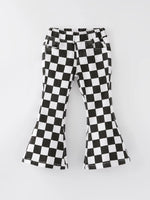 Rylee Faith Designs Girls Black and White Check Print Elastic Flared Jeans - Apparel & Accessories > Clothing > Baby & Toddler Clothing > Baby & Toddler Bottoms > Jeans Jeans