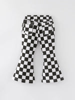Rylee Faith Designs Girls Black and White Check Print Elastic Flared Jeans - Apparel & Accessories > Clothing > Baby & Toddler Clothing > Baby & Toddler Bottoms > Jeans Jeans