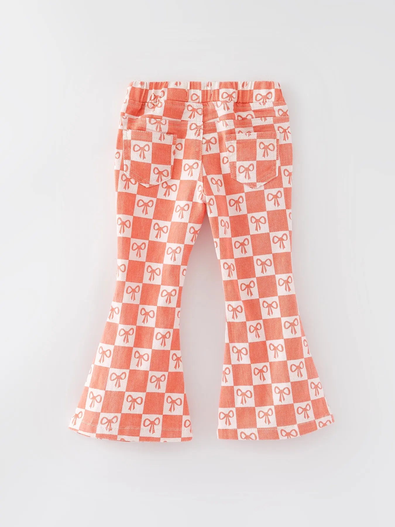 Girls Orange Bow Print Plaid Flared Jeans Rylee Faith Designs
