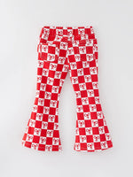 Rylee Faith Designs Girls Red Bow Print Plaid Flared Jeans - Apparel & Accessories > Clothing > Baby & Toddler Clothing > Baby & Toddler Bottoms > Jeans Jeans