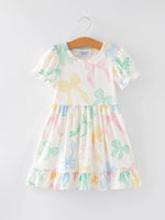 Rylee Faith Designs Easter Colorful Bow Print Puff Sleeve Girls Dress - Apparel & Accessories > Clothing > Dresses Dress