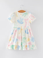 Rylee Faith Designs Easter Colorful Bow Print Puff Sleeve Girls Dress - Apparel & Accessories > Clothing > Dresses Dress