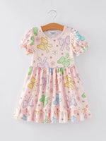 Rylee Faith Designs Colorful Bow Print Ruffles Girls Dress for Celebrations - Apparel & Accessories > Clothing > Dresses Dress