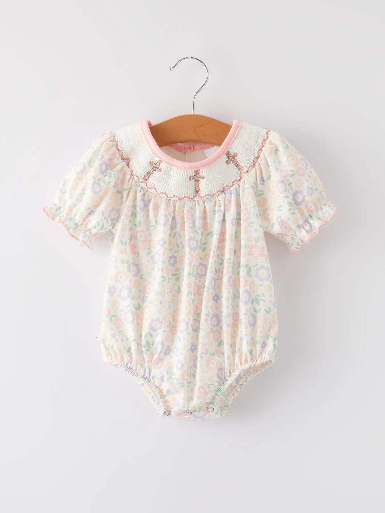 Spring Summer Cross Smocking Embroidery Colorful Romper Rylee Faith Designs
