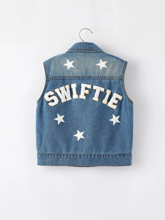 Swiftie Girls Denim Vest with Embroidered Patch Rylee Faith Designs