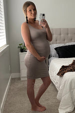 PinkBlush Mocha Ribbed Ruched Sleeveless Maternity Dress by PinkBlush (view 7 of 17)